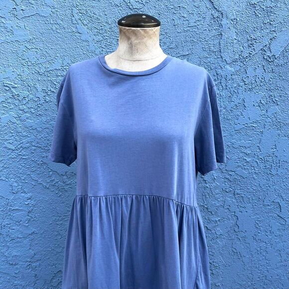 Kotn Tiered Babydoll Dress 100% Cotton Small Blue - Picture 5 of 8